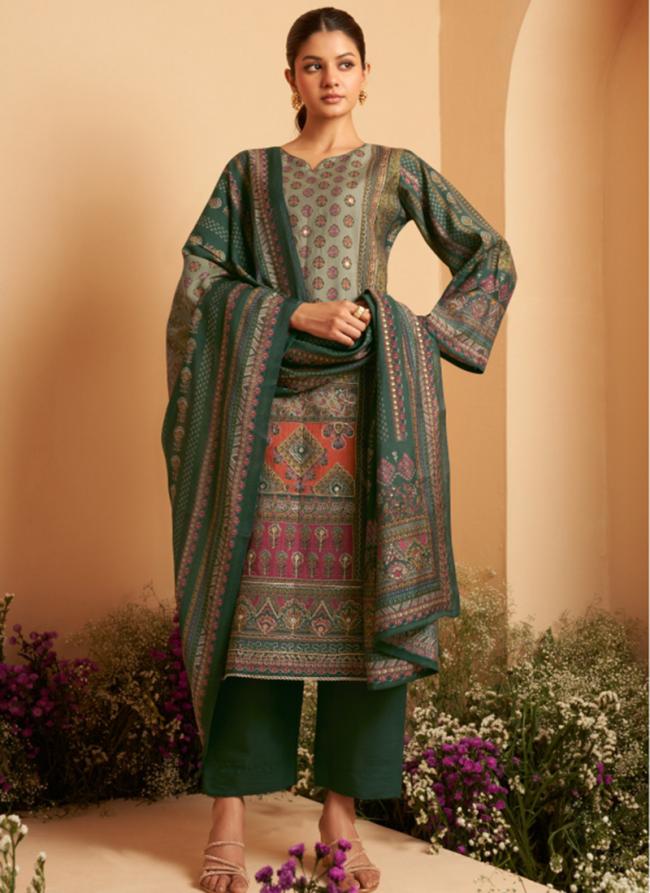 Pure Viscose Muslin Green Eid Wear Printed Pakistani Suit